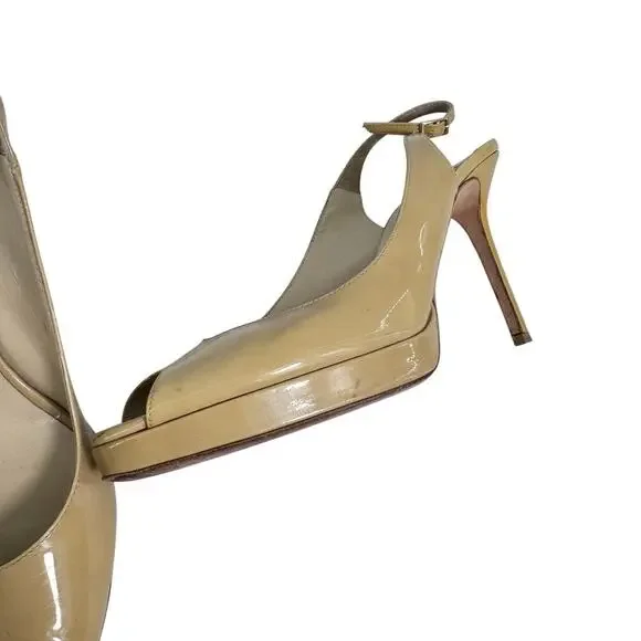 Jimmy Choo slingback peep toe heels nude patent leather stiletto size 41